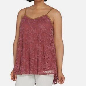 LOGO Lavish by Lori Goldstein plus size 3X floral embroidered mesh camisole